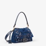 FENDI Mamma Baguette Medium Blue flocked denim bag with Night Butterfly embroidery - Image 5